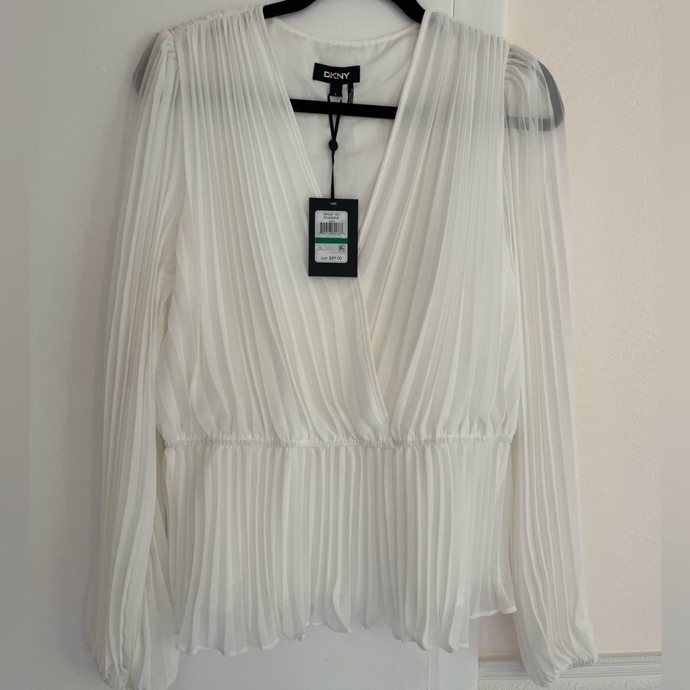 DKNY long sleeve faux wrap top